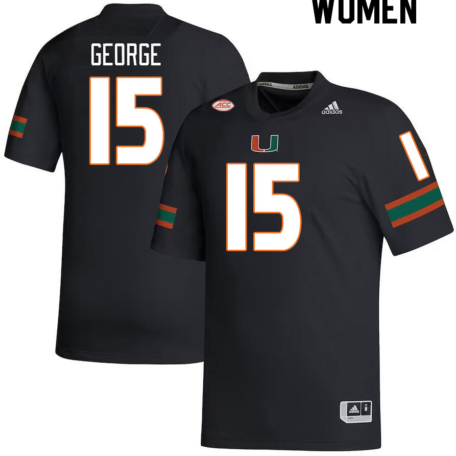 Women #15 Jacolby George Miami Hurricanes College Football Jerseys Stitched-Black